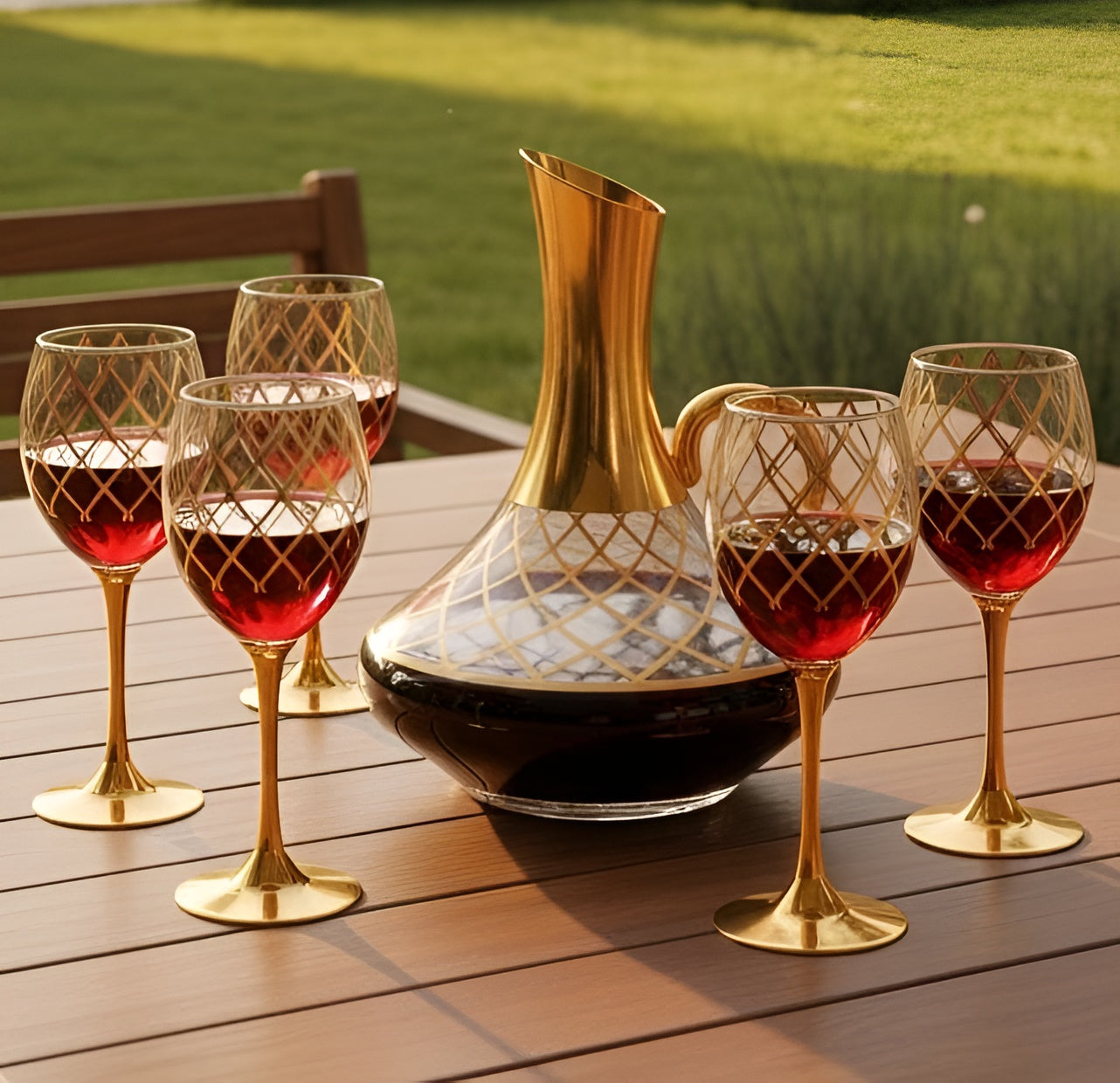 Luxury 7-Piece Gold Glassware Set - 1 Jug & 6 Glasses ( 7 Pieces Jug Glass Set)
