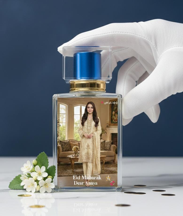 Customized Picture Perfume Bottle – Personalized Eid Gift with Name & Photo