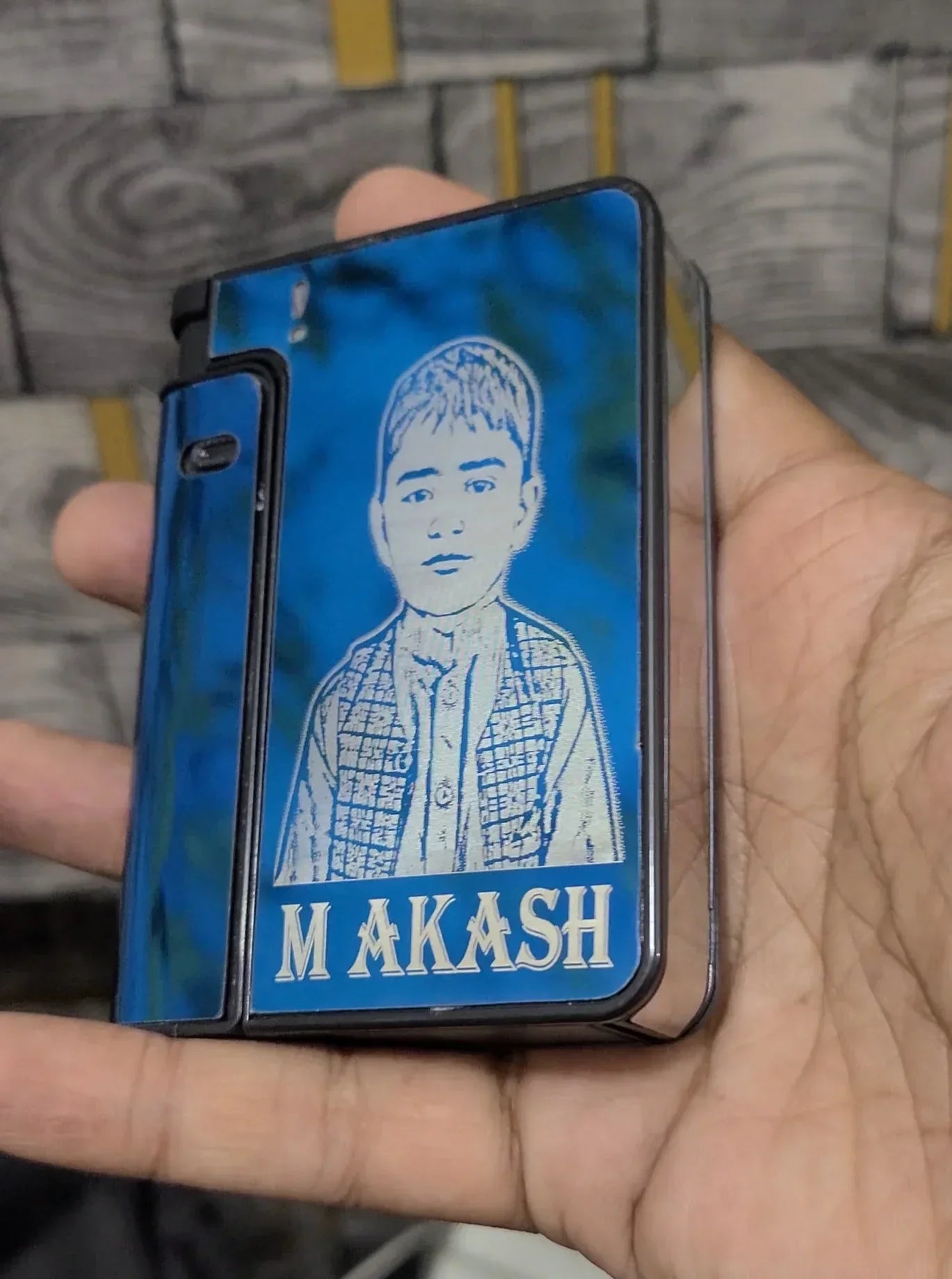 Cigratte Case + Lighter With Customize Picture ( Blue )