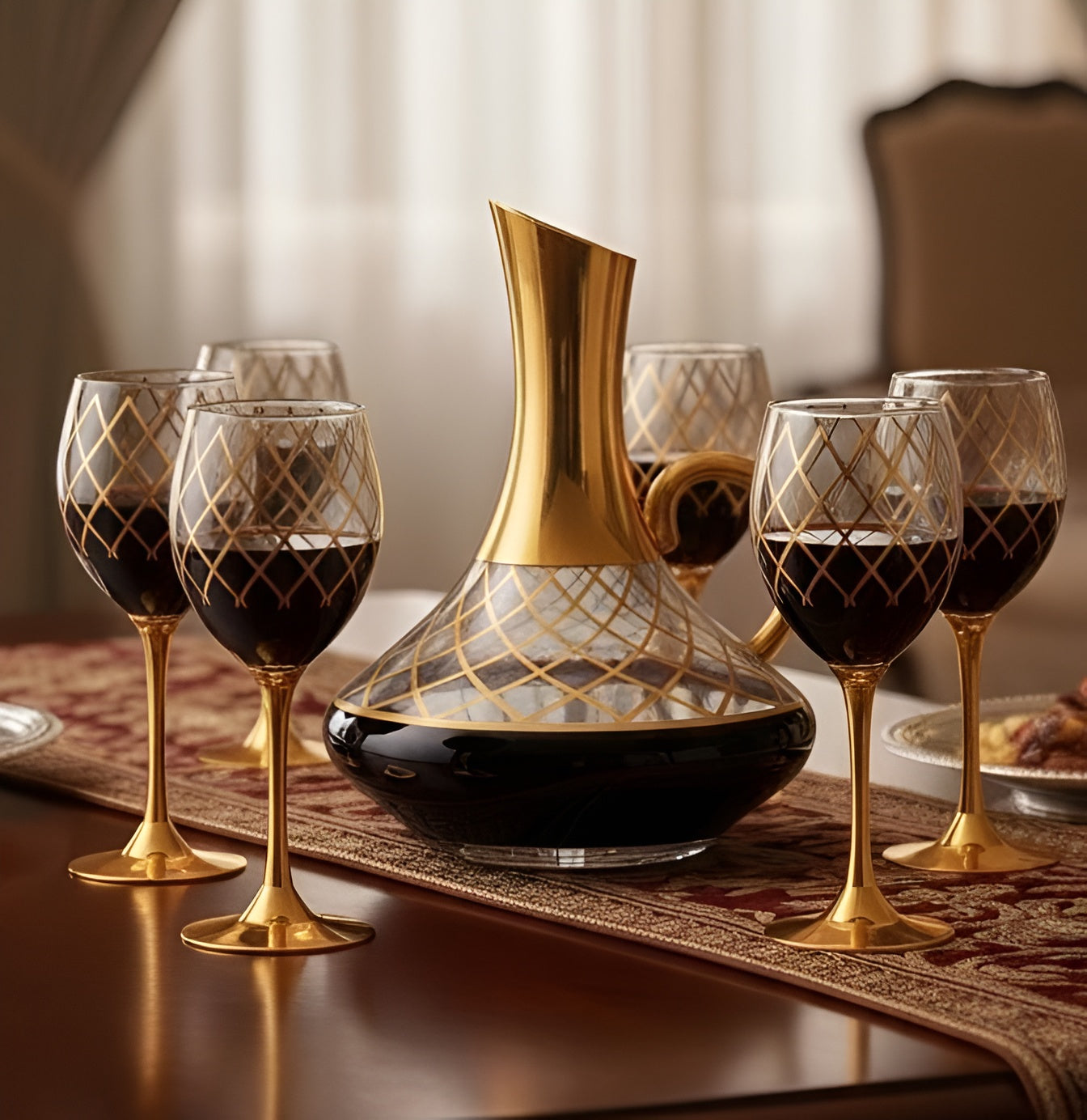 Luxury 7-Piece Gold Glassware Set - 1 Jug & 6 Glasses ( 7 Pieces Jug Glass Set)