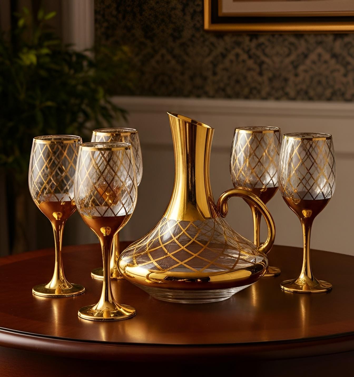 Luxury 7-Piece Gold Glassware Set - 1 Jug & 6 Glasses ( 7 Pieces Jug Glass Set)
