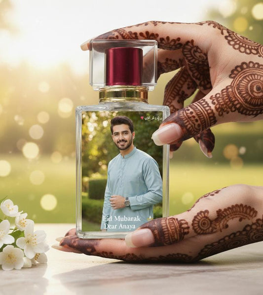 Customized Picture Perfume Bottle – Personalized Eid Gift with Name & Photo